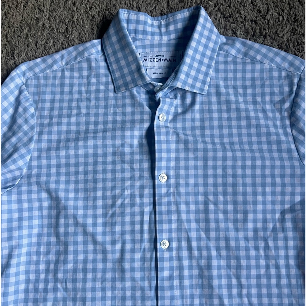 Mizzen+Main Button Down Shirt Large Trim Fit Leeward Blue Gingham